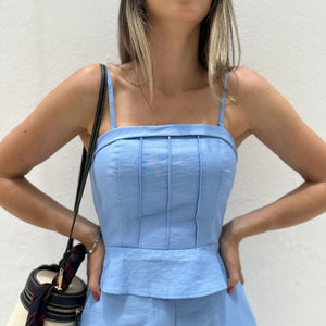 Conjunto Acácia Azul: Cropped Elástico e Short Alfaiataria