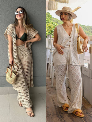 Kit 2 Conjuntos Tricot Cru: Saídas de Praia Elegantes