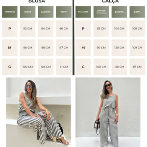 Conjunto com Listras Branco e Azul Abacaxi