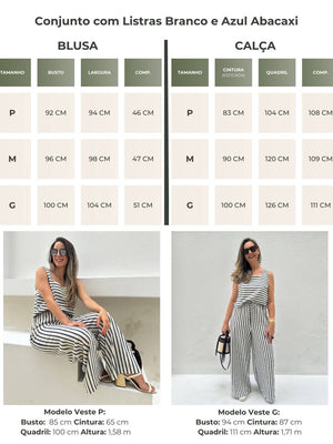Conjunto com Listras Branco e Azul Abacaxi