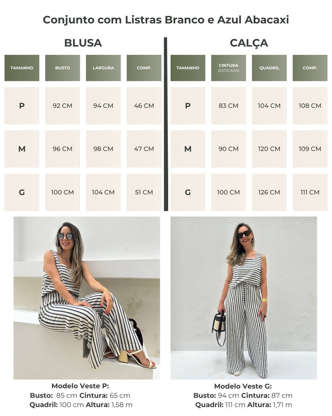 Conjunto com Listras Branco e Azul Abacaxi