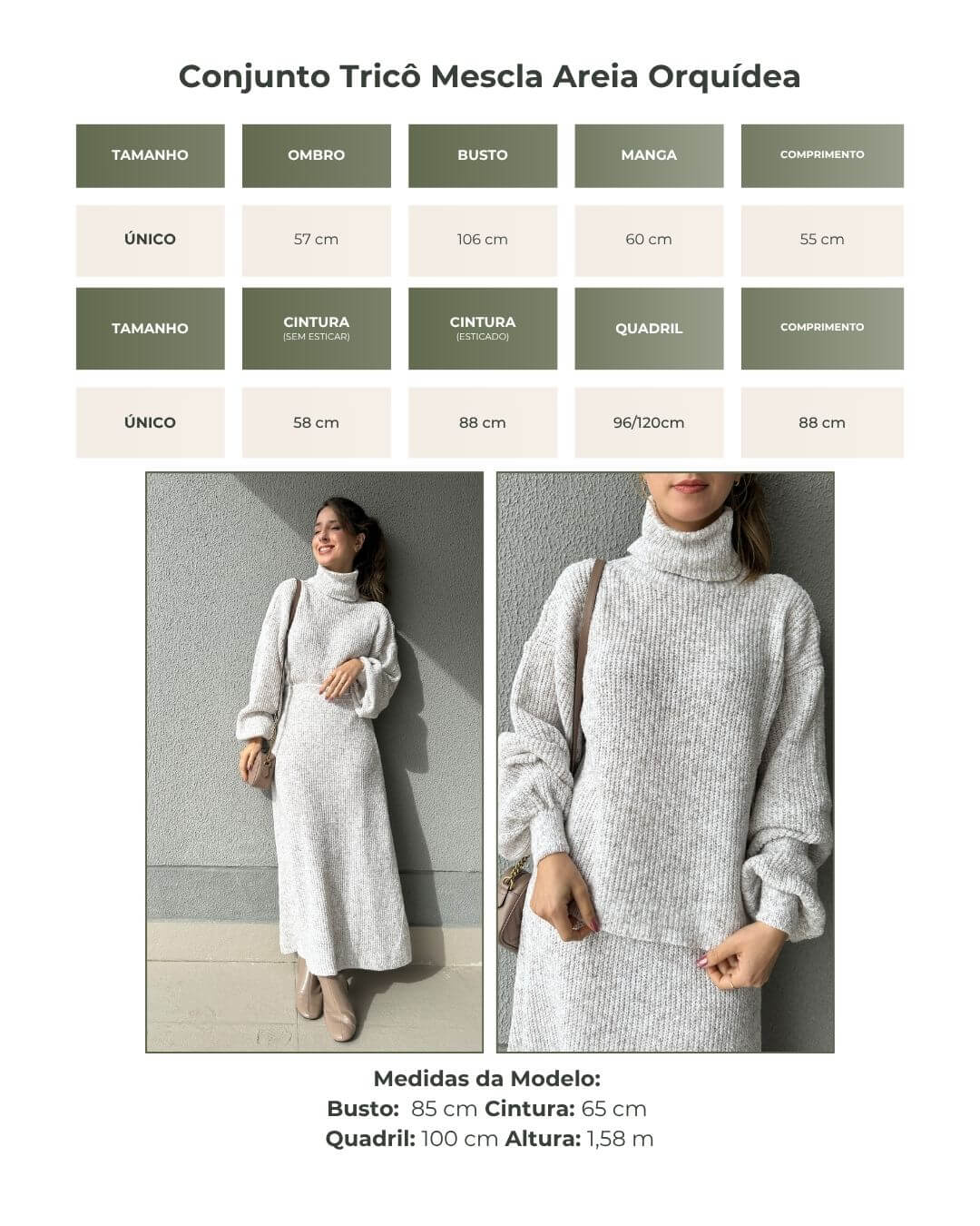 Conjunto Tricô Mescla Areia Orquídea