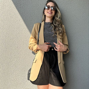 Blazer maxi com mangas franzidas caramelo manteiga Crisântemo