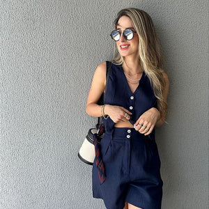 Short alfaiataria com bolso faca azul marinho Mirtilo