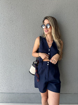 Short alfaiataria com bolso faca azul marinho Mirtilo