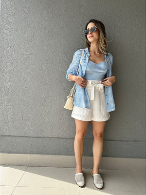 Short alfaiataria branco com faixa Gengibre