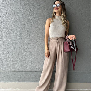 Calça pantalona bege acinzentado Manacá