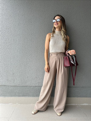 Calça pantalona bege acinzentado Manacá