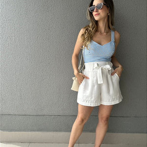 Short alfaiataria branco com faixa Gengibre