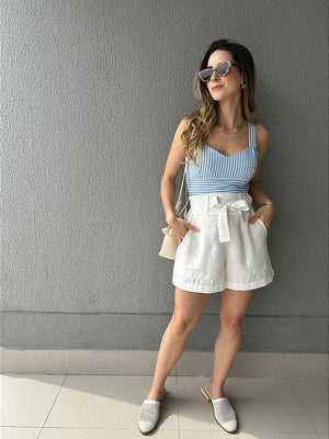 Short alfaiataria branco com faixa Gengibre