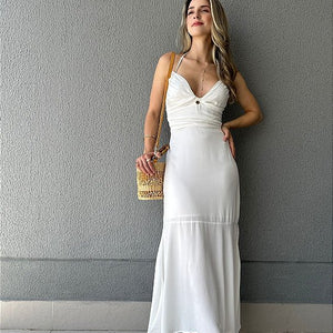 Vestido frente única midi com elástico nas costas off white Avelã