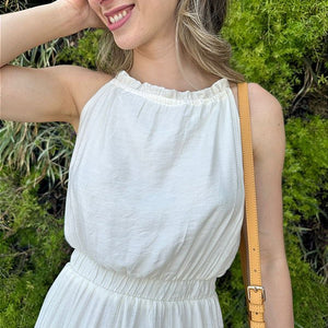 Vestido longo fluido com elastico na cintura off-white Melão