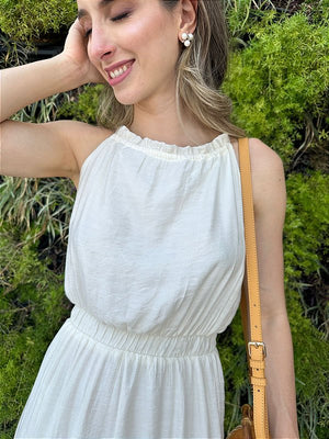 Vestido longo fluido com elastico na cintura off-white Melão