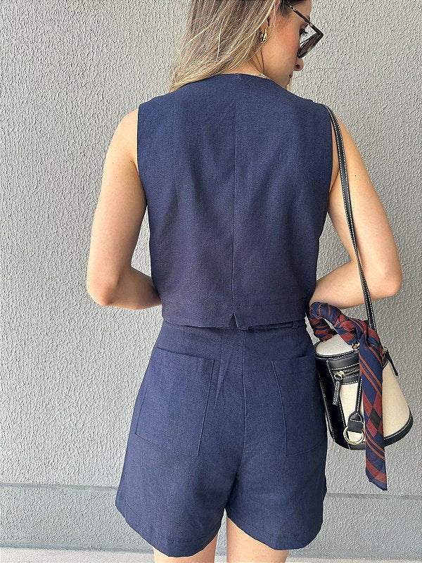 Short alfaiataria com bolso faca azul marinho Mirtilo