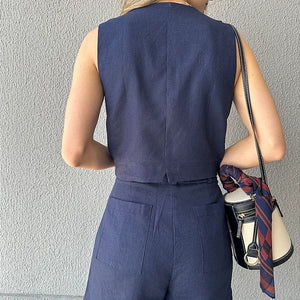 Short alfaiataria com bolso faca azul marinho Mirtilo